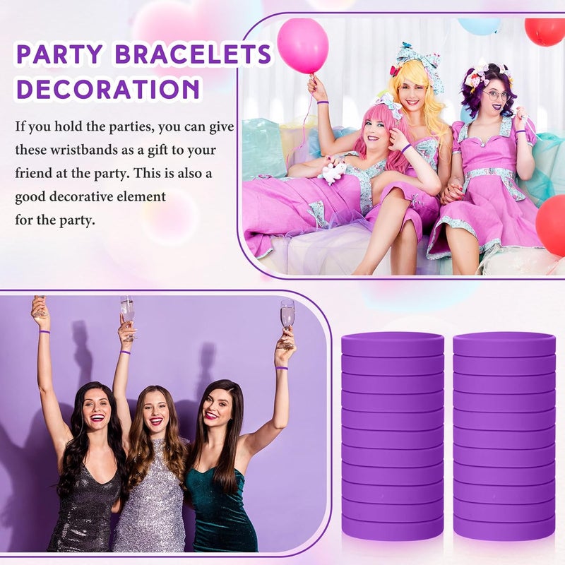 Liliful 50 Pcs Plain Silicone Rubber Bracelets Elastic Rubber Wristbands Blank Colored Bracelet Sports Bands for Stretch Wristband Wrist Bands for Women Men Party Gifts(Purple) - Image 5